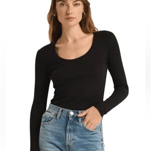 Z Supply Black Long Sleeve Top Sirena Rib Top EUC Scoop Neck